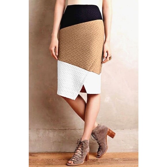 HD in Paris Textured Knit Pencil Skirt Womens 4 Asymmetrical Multi Color Block - Picture 1 of 16